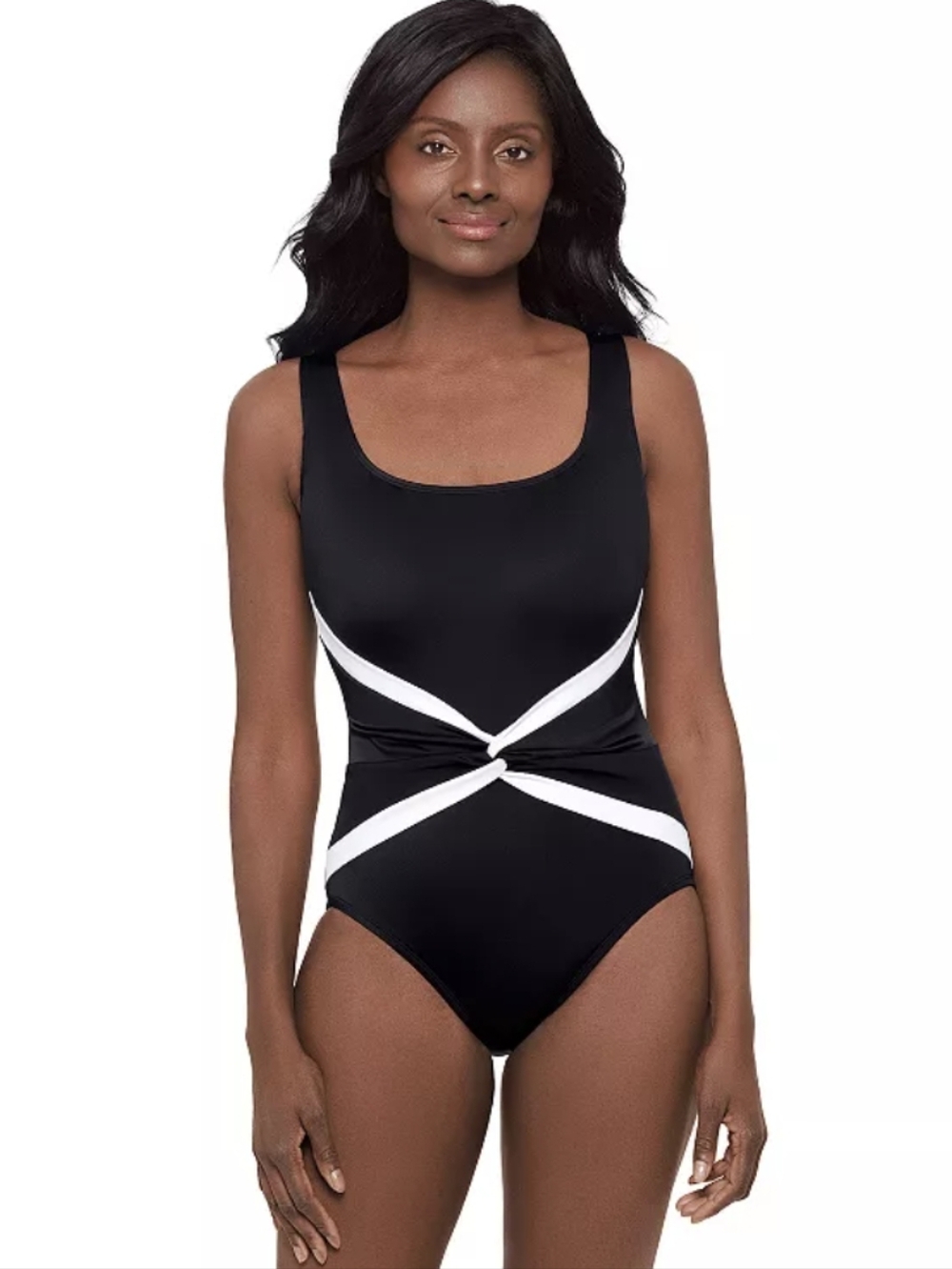 Great Lengths Twist Sash Tank One-Piece Swimsuit — Black/White